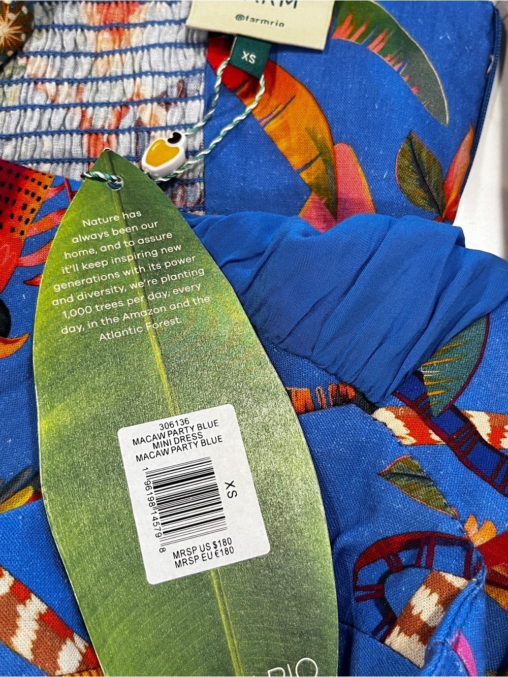 Farm Rio Macaw Blue Tiered Linen Blend Mini Dress XS - Picture 11 of 14